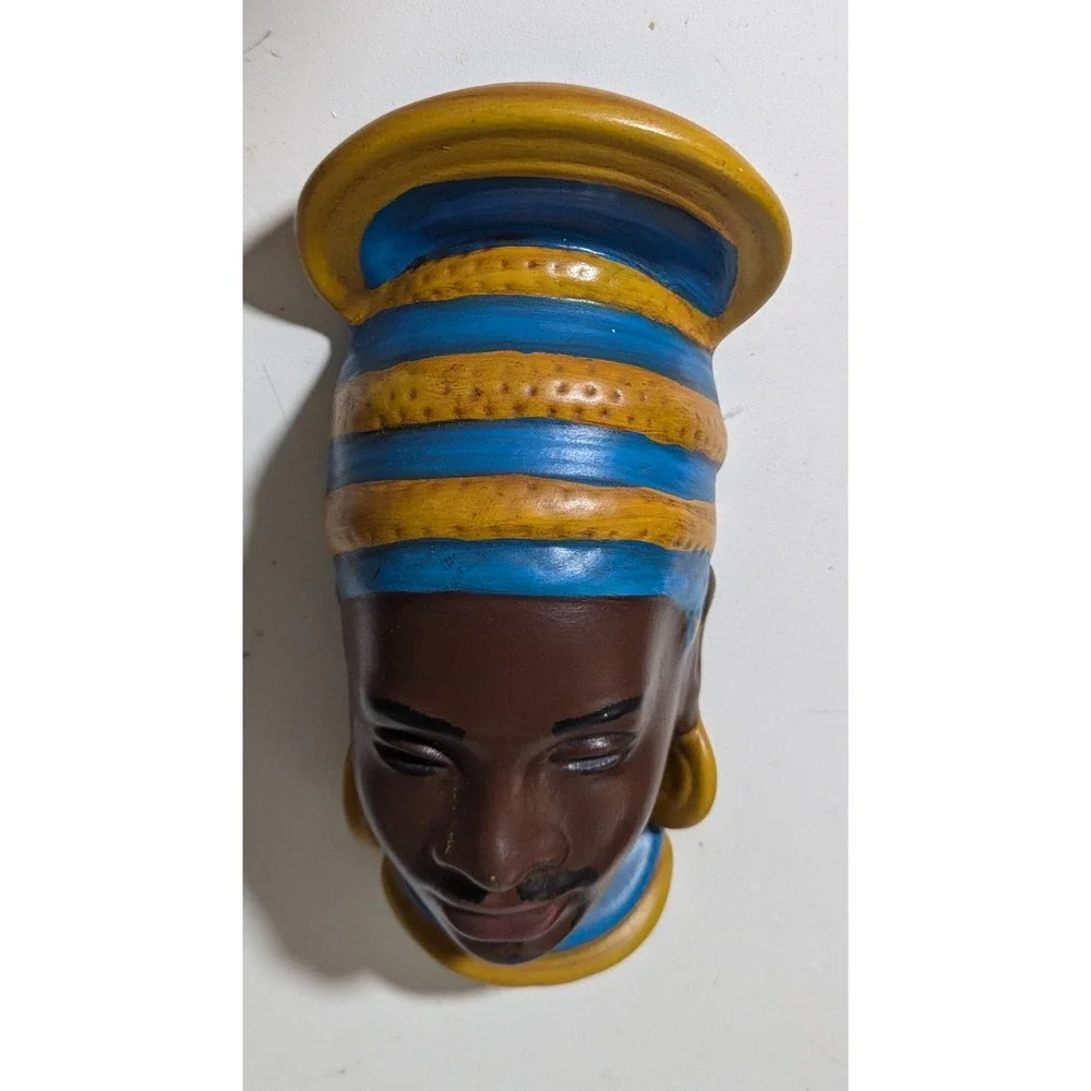 Mid-Century Modern African Bust Statuettes, Plaster Wall Hangings Atlantic Molds